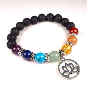 Natural stone chakras bracelet with Lotus charm